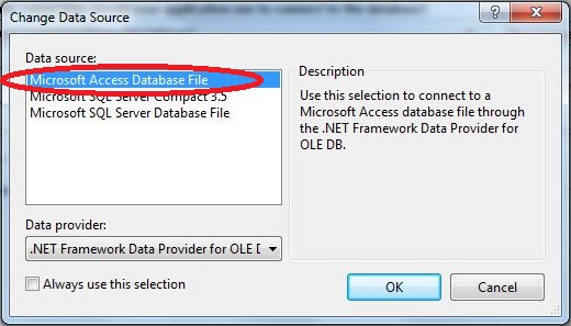 Pilih Microsoft Access Database File 
